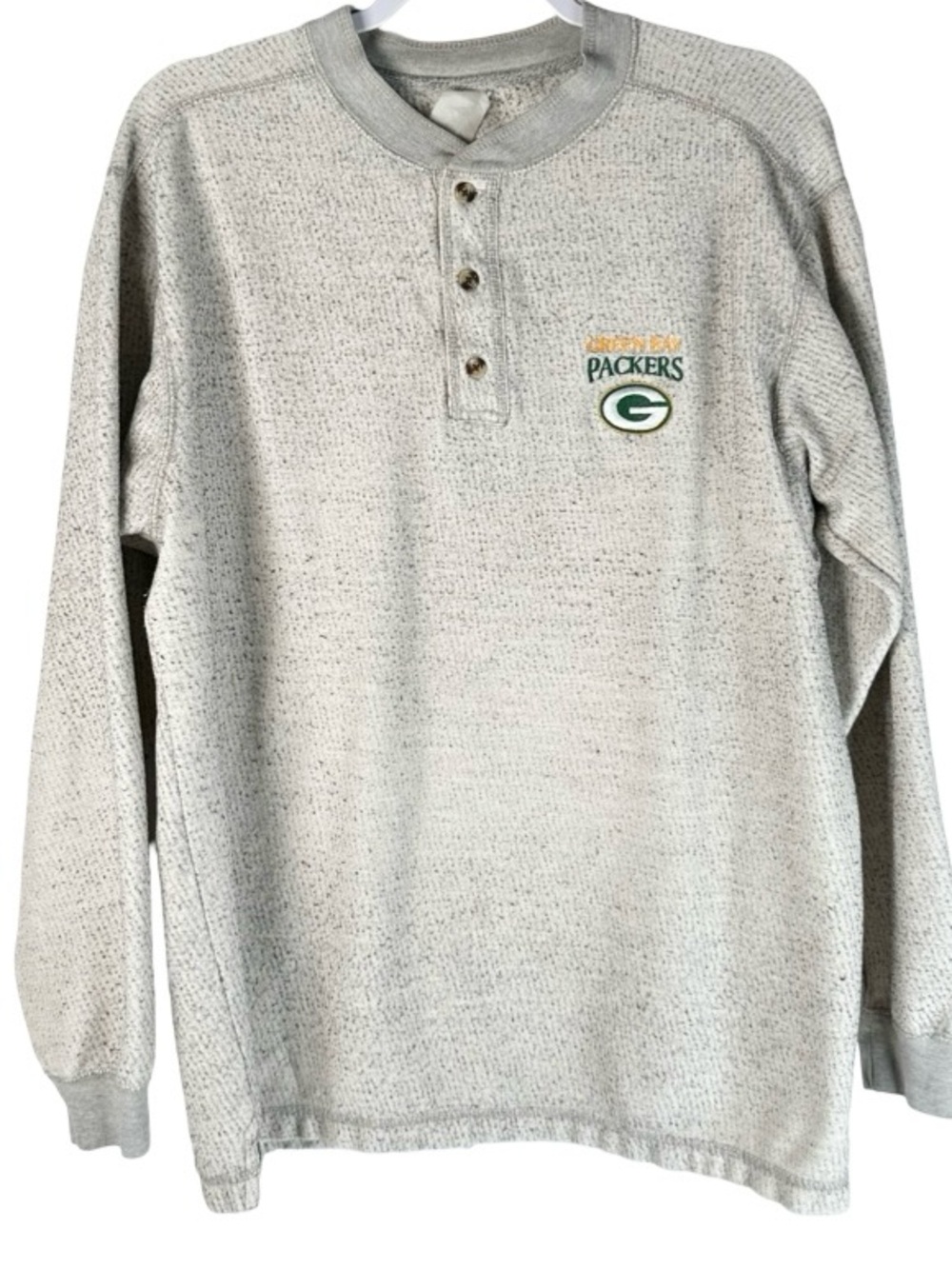 Vintage Green Bay Packers Heather Gray Thermal Knit Henley Shirt Men’s Large